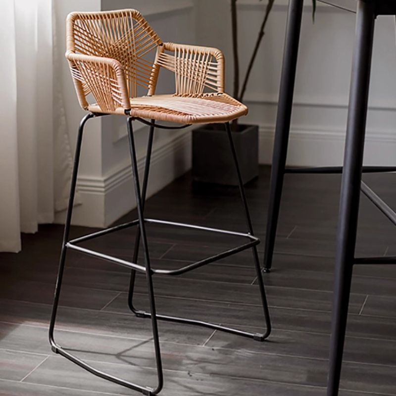 Home Bar Seating - Scandinavian Rattan Bar Stool Handwoven High