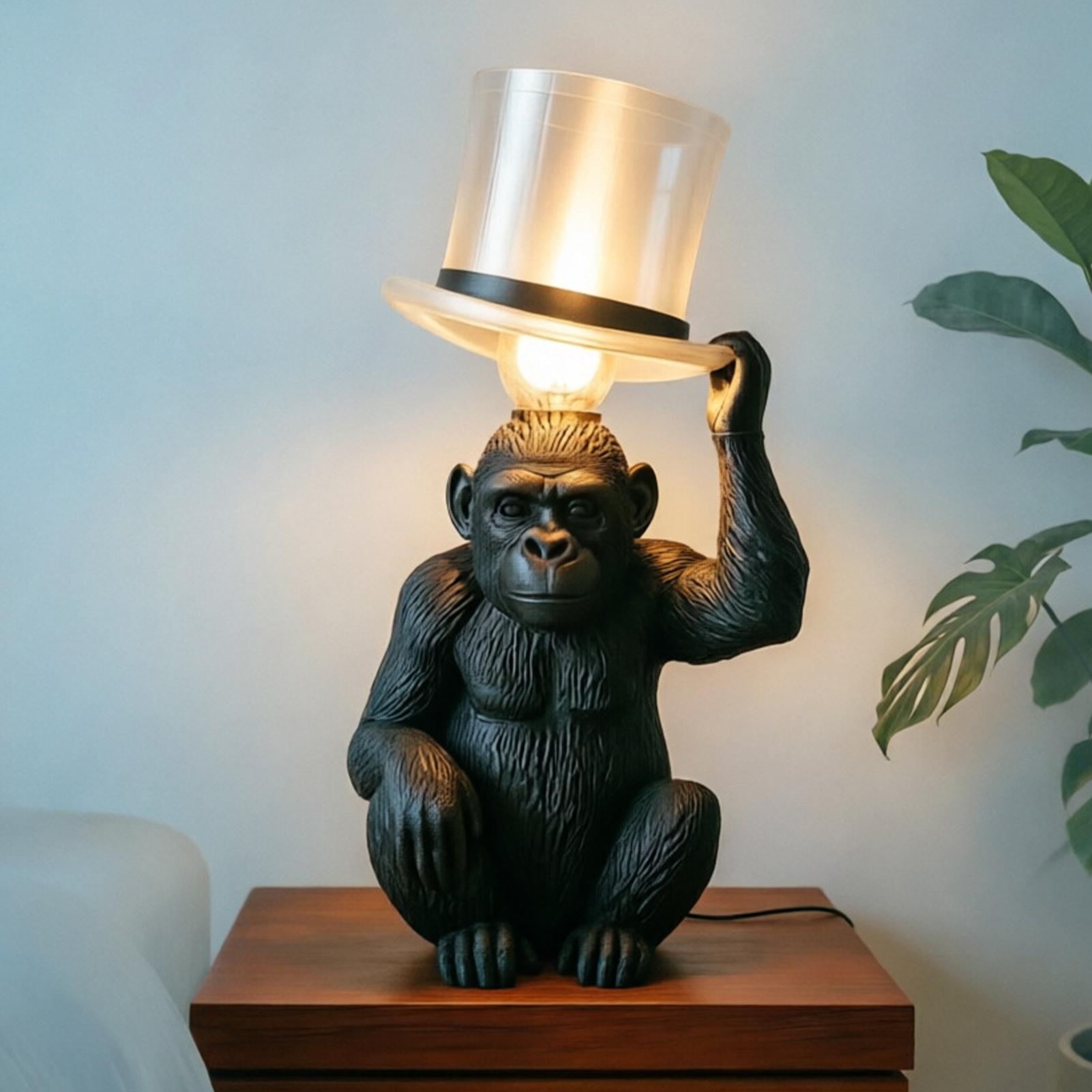 Home Bar Setup - Monkey Lamp Top Hat Monkey Resin