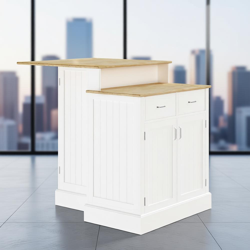 Home Bar And Cabinet - White Kitchen Island with Storage, 2-Level