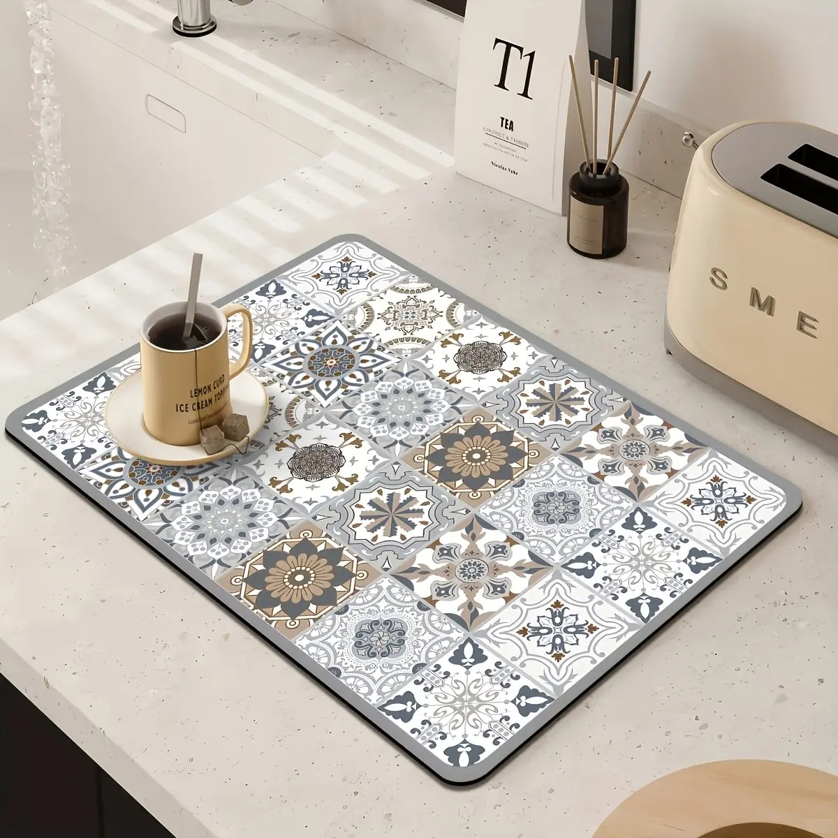 Bar Mat Rubber - 1pcs Kitchen Countertop Mat Vintage Tile