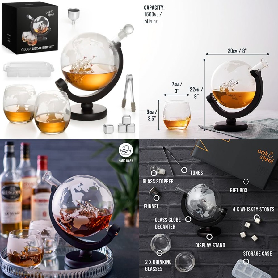 Oak Steel - 50 Oz Globe Whiske - Decanter Globe Set recension och pris