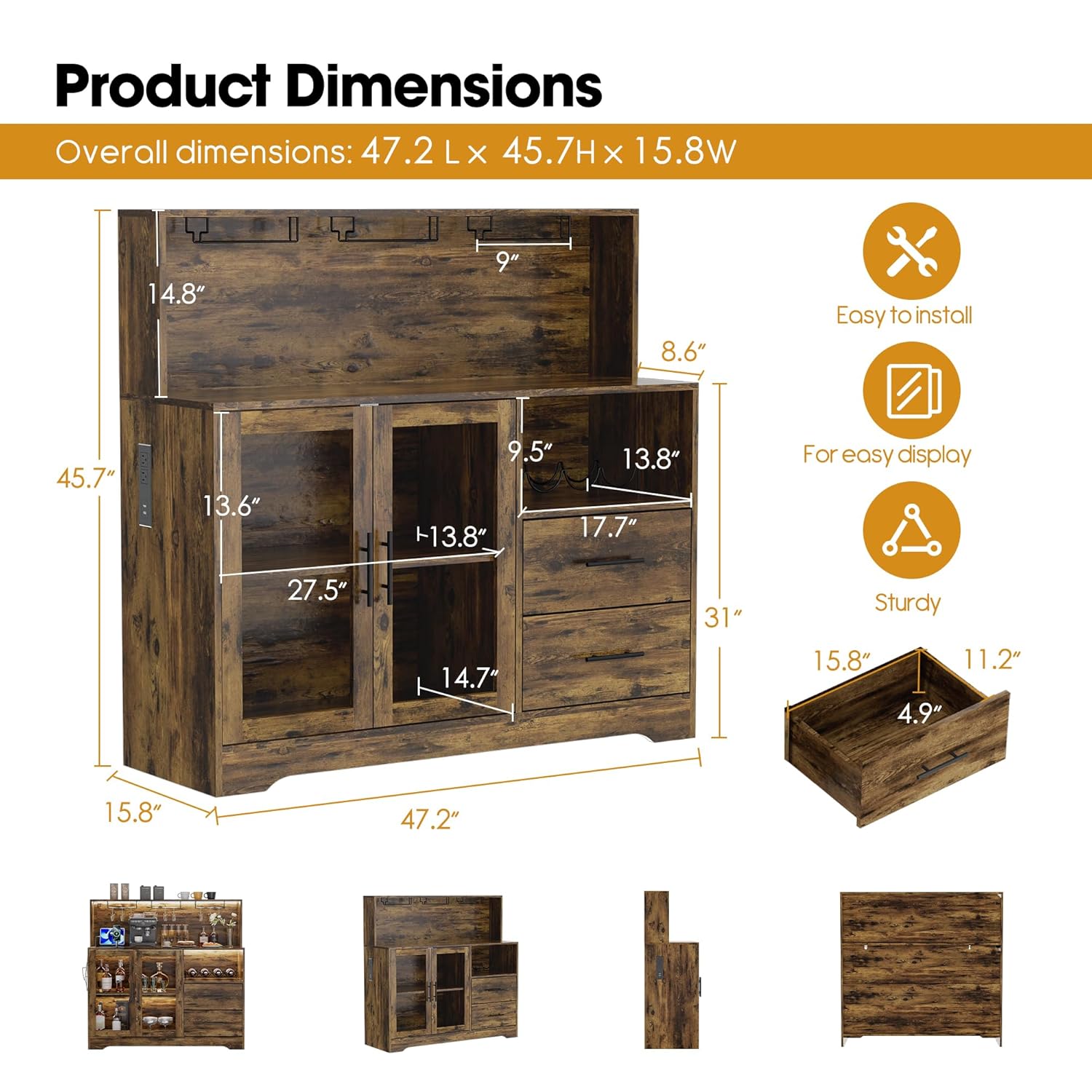 RGB Light Wine Bar Cabinet wit - Home Bar And Cabinet recension och pris