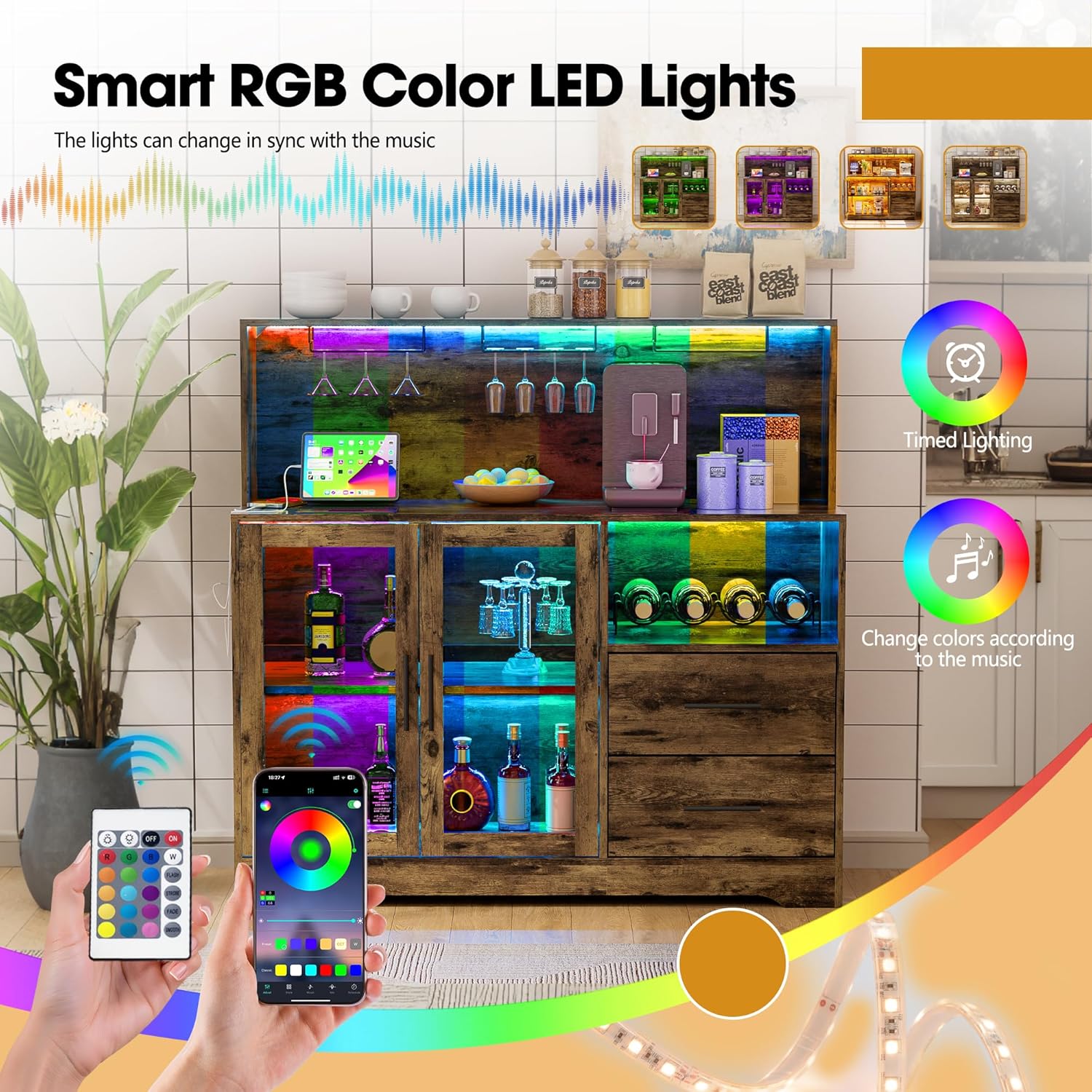 RGB Light Wine Bar Cabinet wit - Home Bar And Cabinet recension och pris