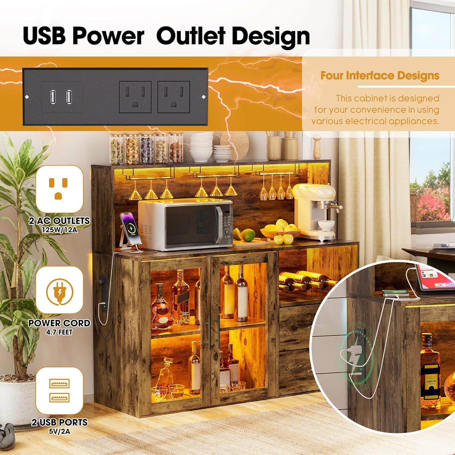 RGB Light Wine Bar Cabinet wit - Home Bar And Cabinet recension och pris