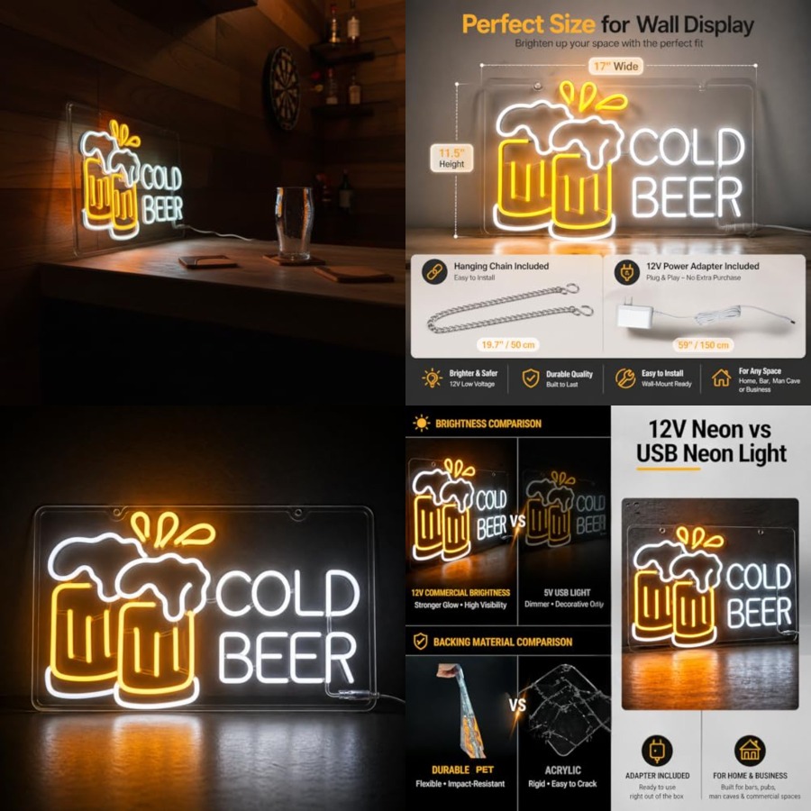 Cold Beer Neon Sign for Busine - Home Bar Signs recension och pris