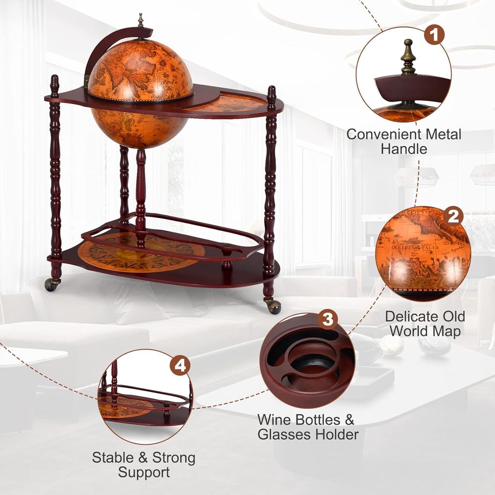 Vintage 34.5 Wheeled Globe Bar - Home Bar And Cabinet recension och pris