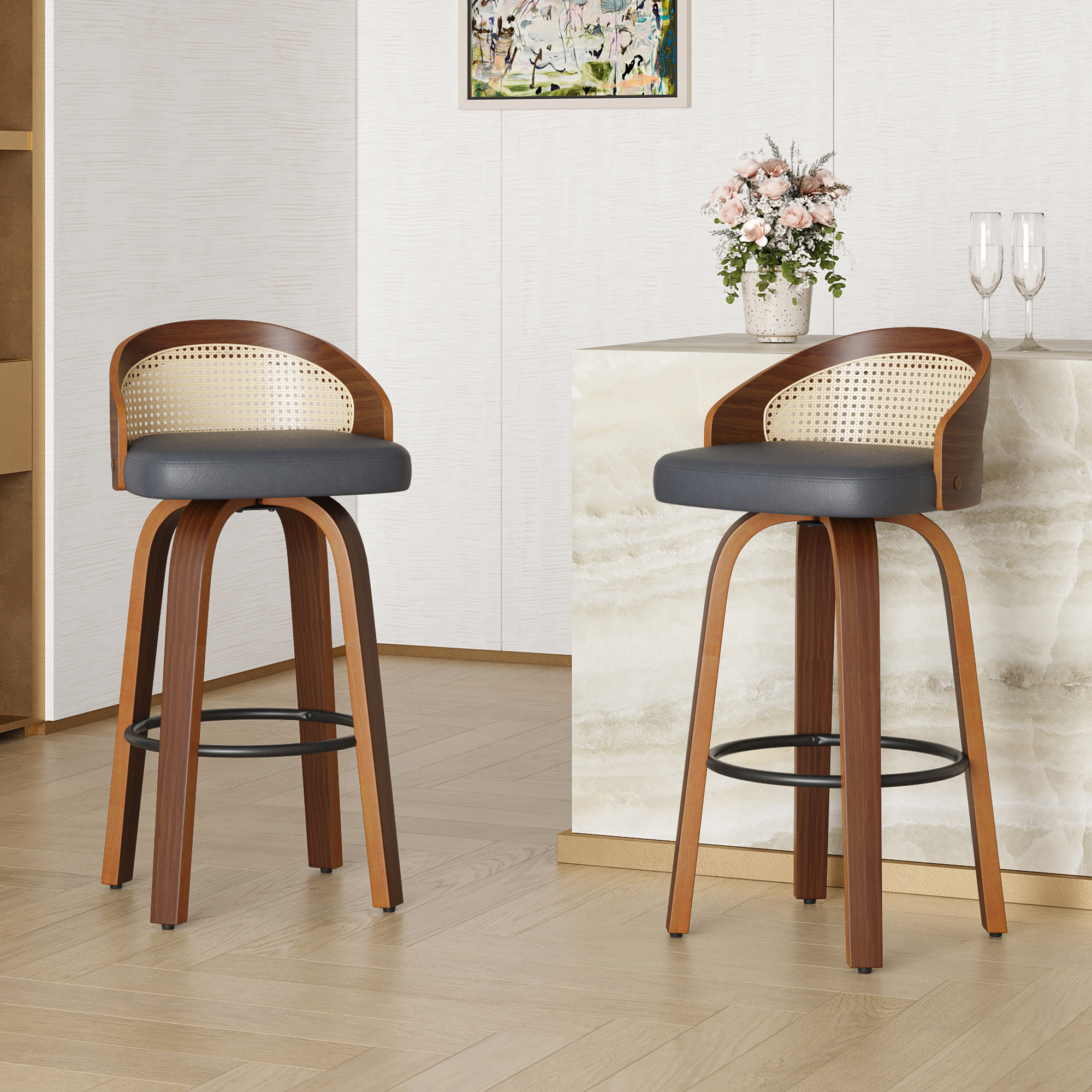Set of 2 Swivel Bar Stools, Mo - Home Bar Seating recension och pris
