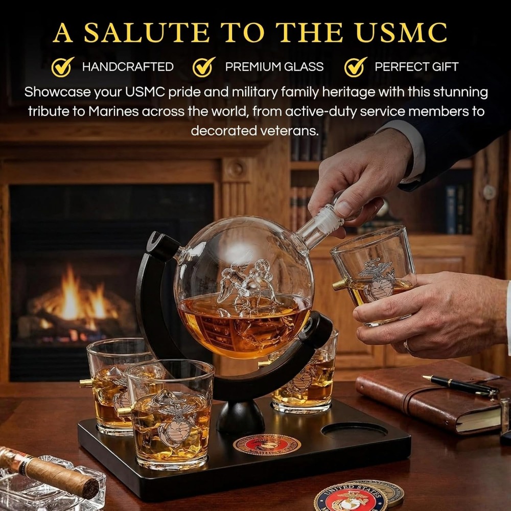 USMC Marine Globe Whiskey Deca - Decanter Globe Set recension och pris