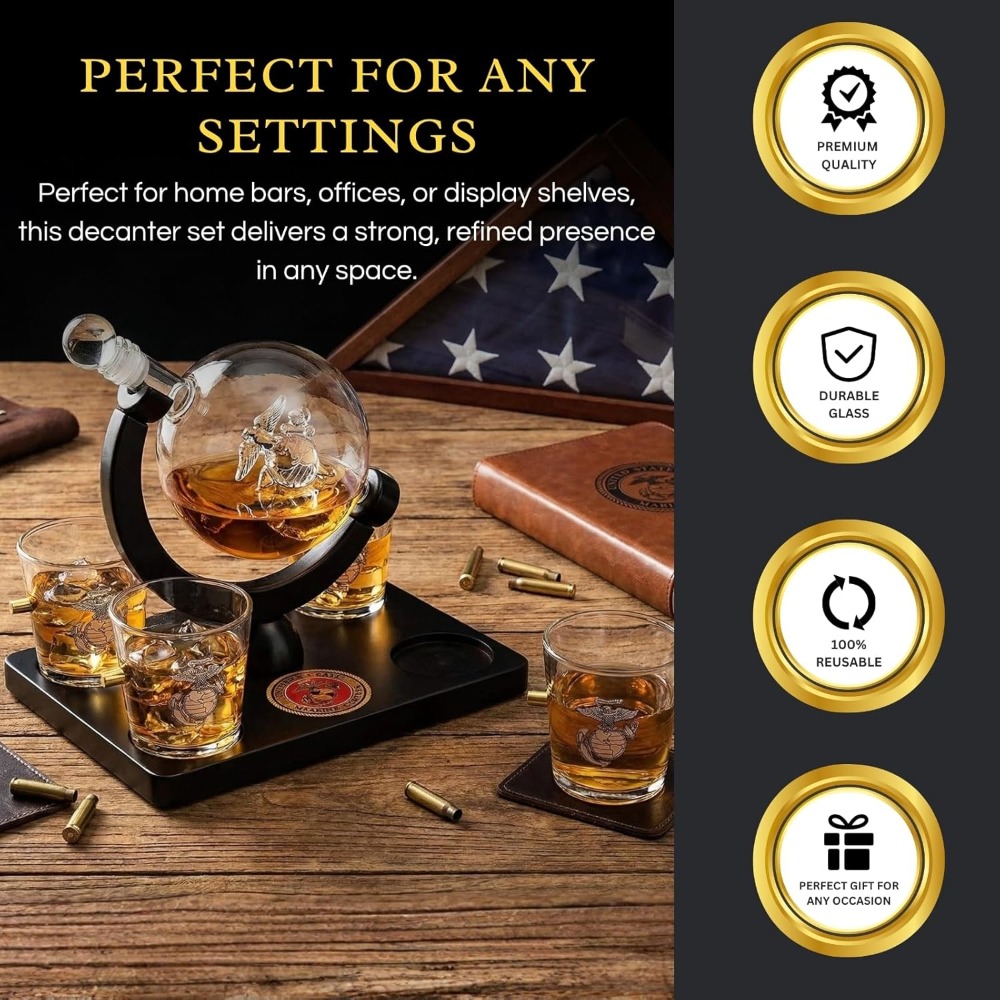 USMC Marine Globe Whiskey Deca - Decanter Globe Set recension och pris